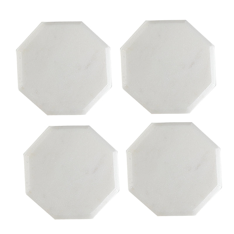 4PC Octagon White Marble Coaster 4X4