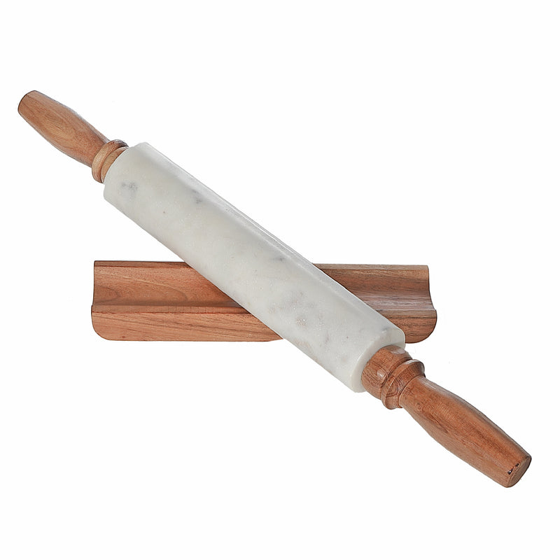 Marble & Wooden Handle Rolling Pin With Wooden Base