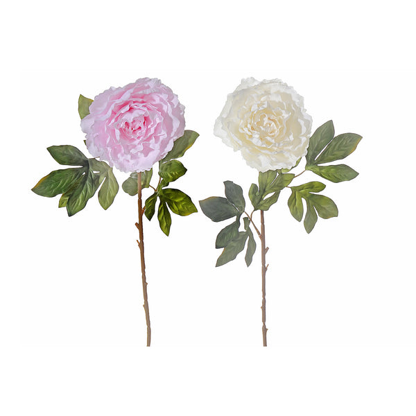 Single Peony With Leaves Pick - Set of 6