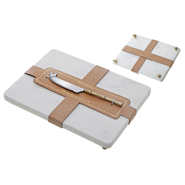 White Marble Rectangle Cheese Board & Spreader