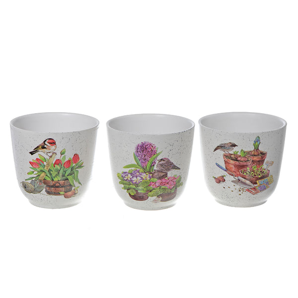 Ceramic Round Planters Garden Birds - Set of 3
