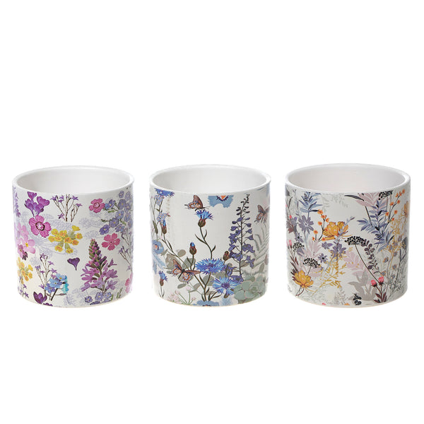 Ceramic Round Planters Butterfly Floral - Set of 3