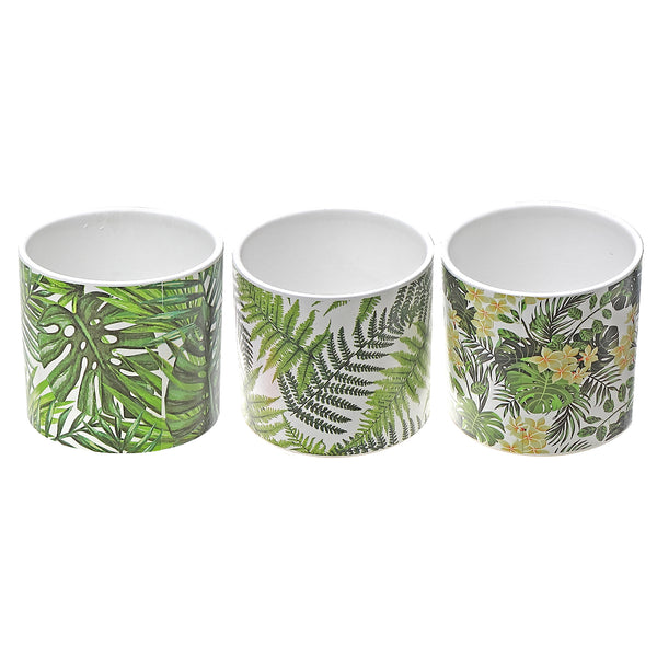 Ceramic Round Planters Leaf - Set of 3