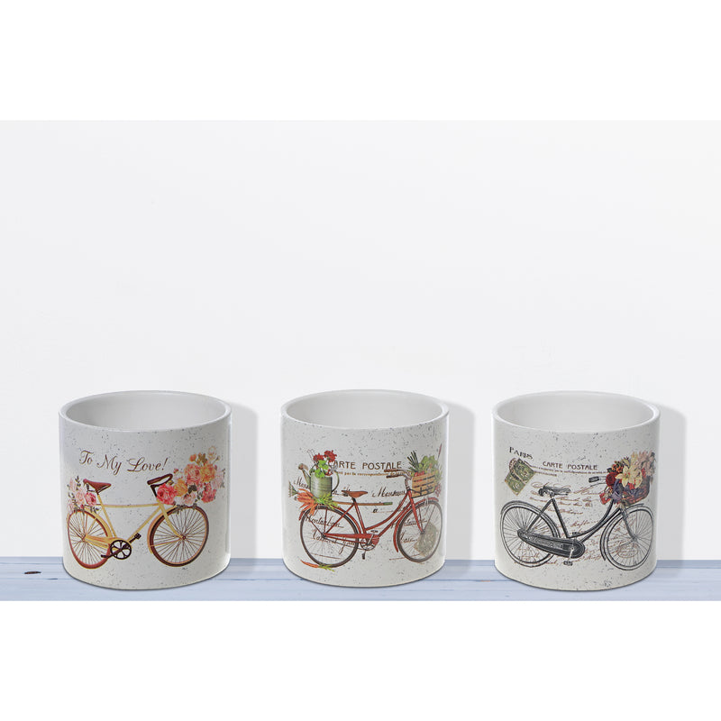 Ceramic Round Planters Bicycles - Set of 3