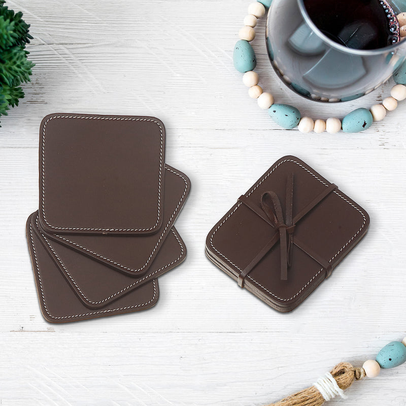 4Pc Square Genuine Leather Coasters
