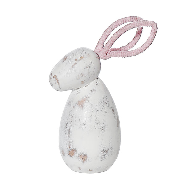 White Wash Wooden Bunny With Pink Ears