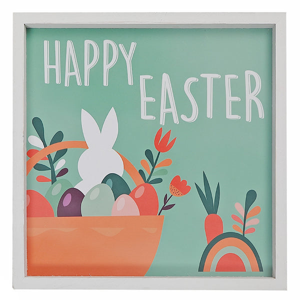 Framed Wood Wall Sign Bunny Happy Easter