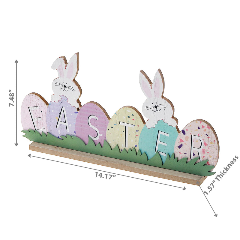 Wooden Double Bunny With Easter Egg Sign