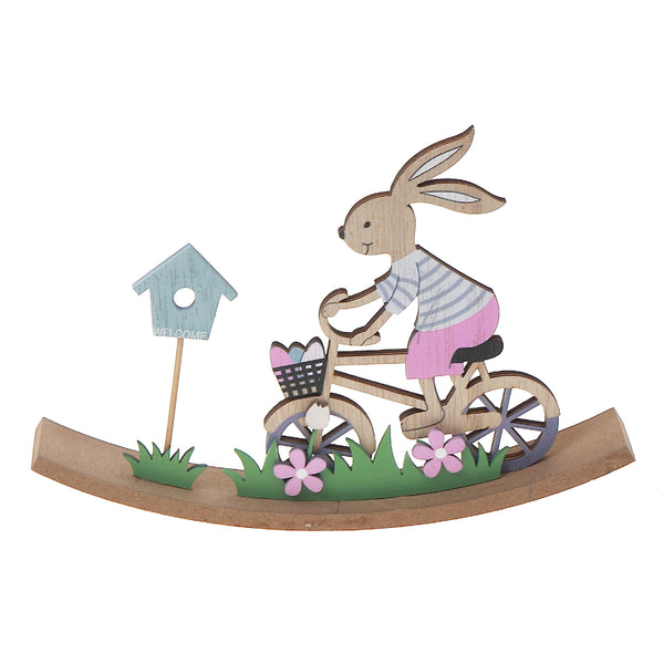 Wooden Bunny Riding On Bicycle Decor