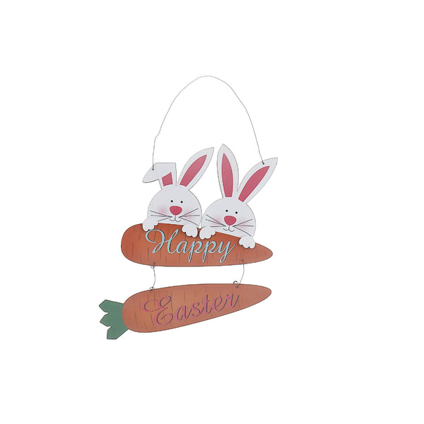 Wooden Double Bunny With Carrots Hanger