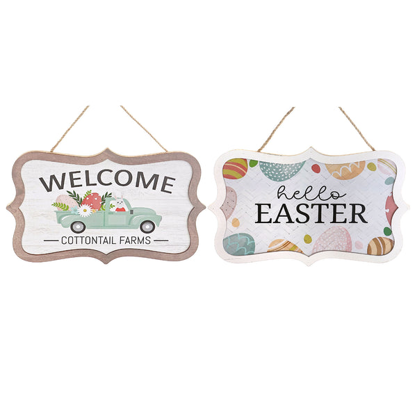 Wooden Wall Hanger Welcome TruckHello Easter - Set of 2