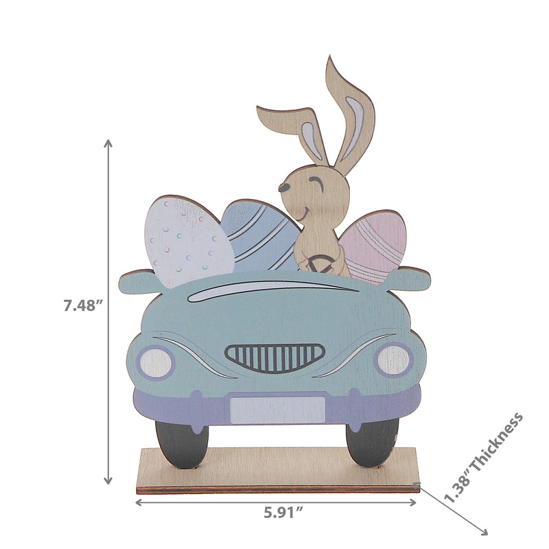 Wooden 3 Wheels Car With Easter Bunny Decor