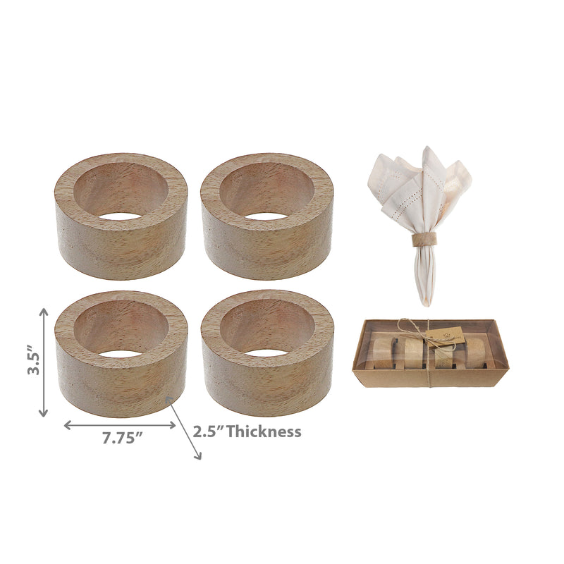 4PC Wooden Napkin Ring With Craft Box