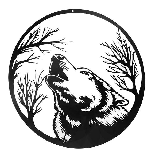 Metal Black Wall Decor Howling Wolf Head