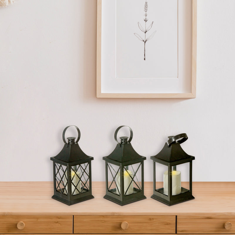 LED Coach House Outdoor Lantern with Candle - Set of 3