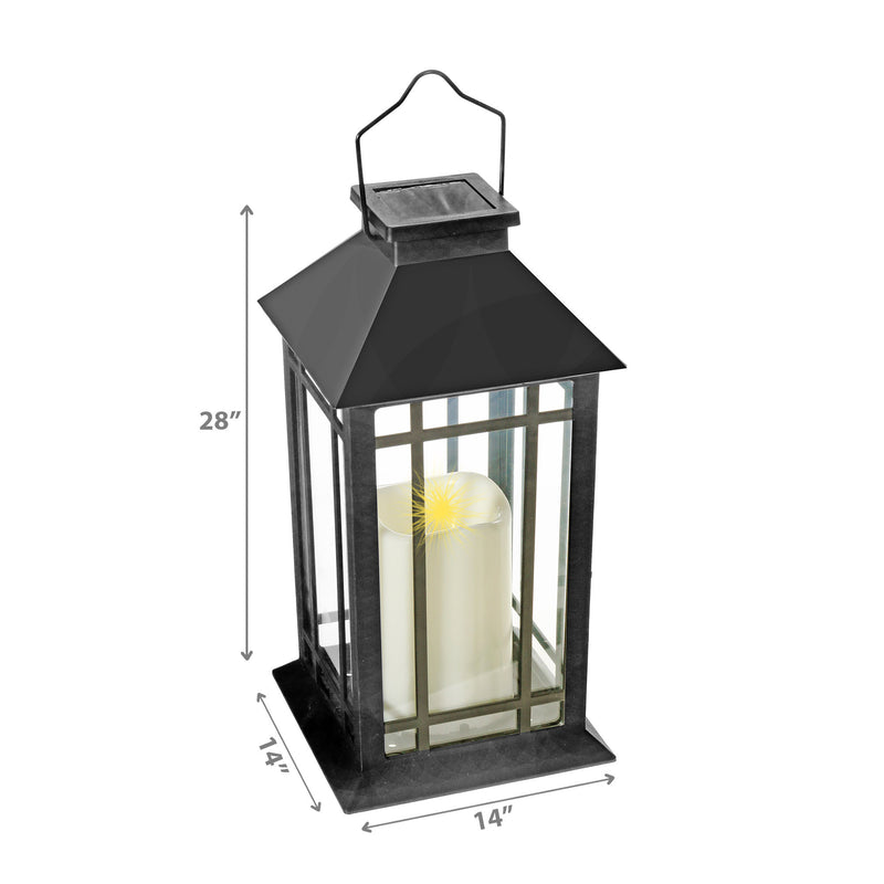 Led Solar Clear Glass Pane Lantern with Faux Candle