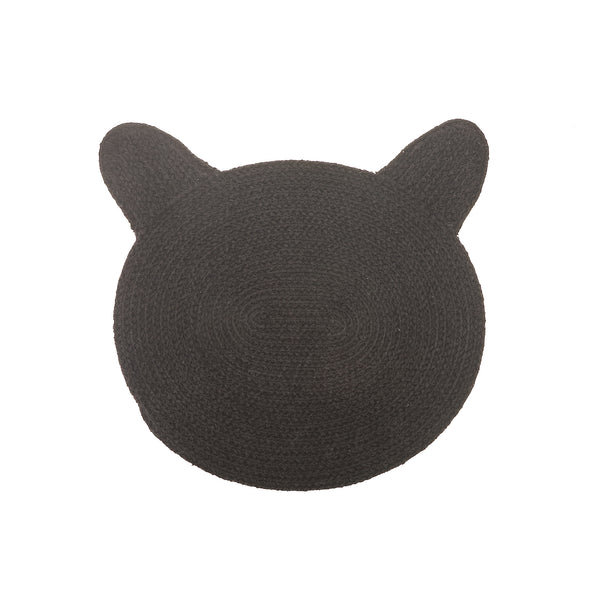 Braided Cotton Cat Shape Mat Black 16 X 16