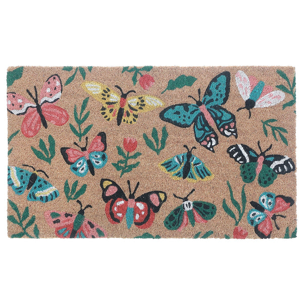 Coir Door Mat Garden Butterflies 18 X 30