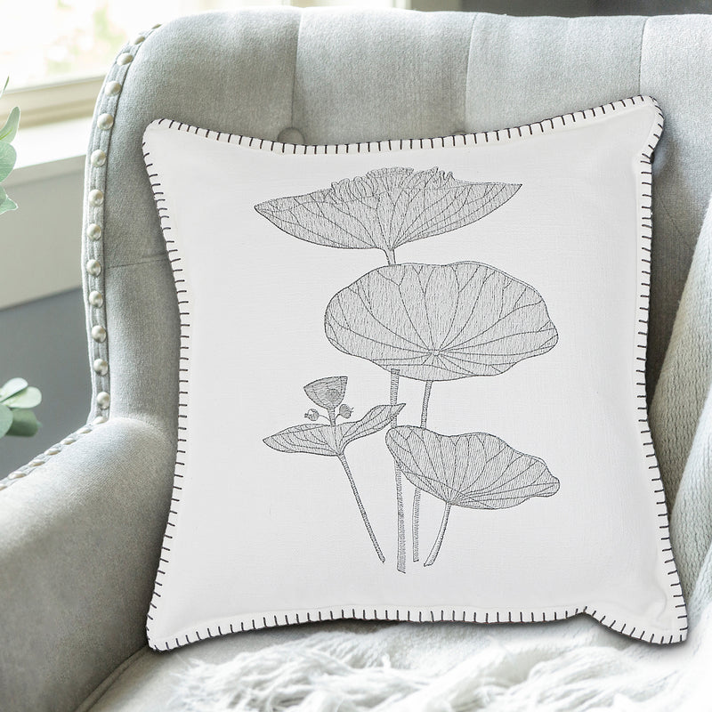 Blanket Stitch Embroidered Cushion Lotus Leaf 18 X 18 - Set of 2
