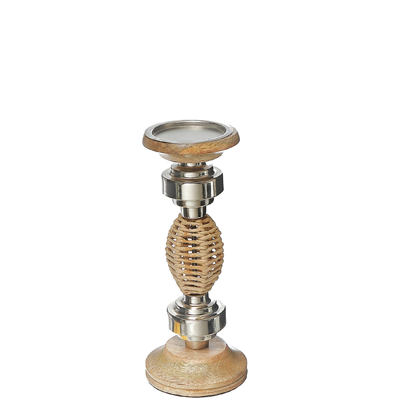 Oval Raffia Metal Pillar Candlestick