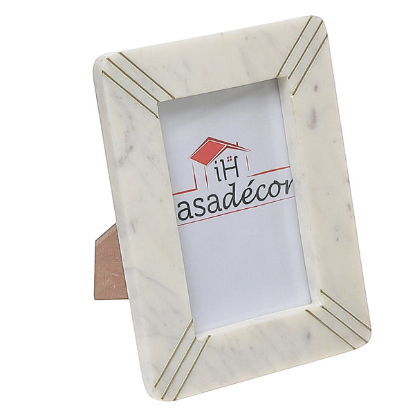 Marble White With Brass Inlay Picture Frame