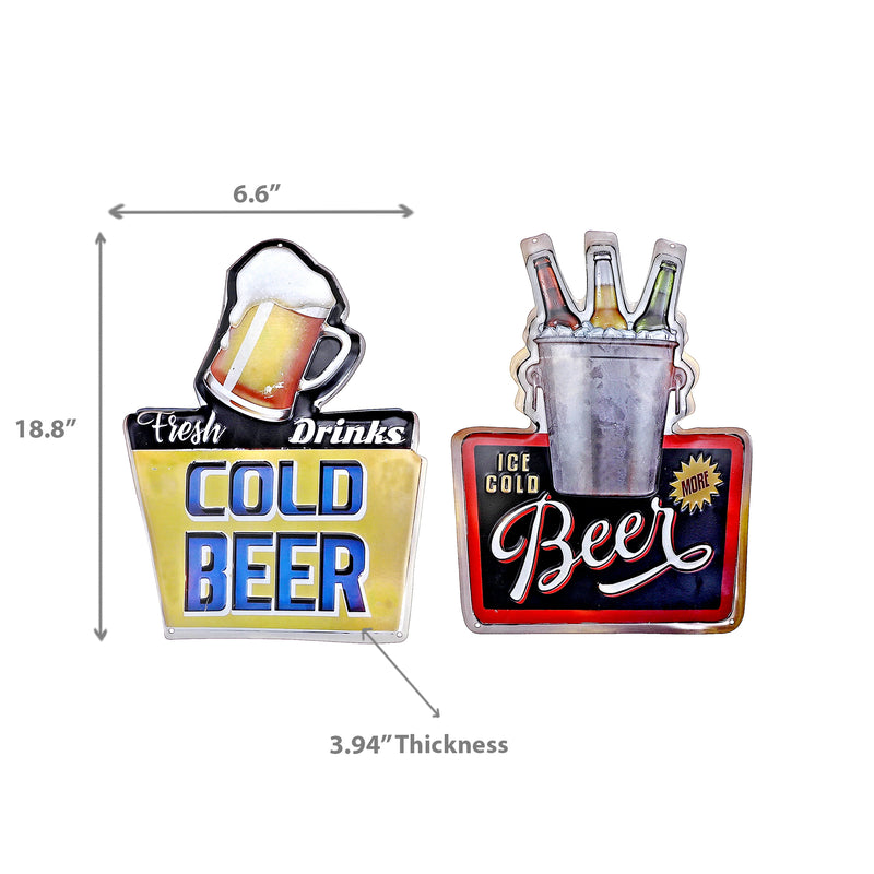 Embossed Metal Wall Sign Ice Cold Beer - Set of 2