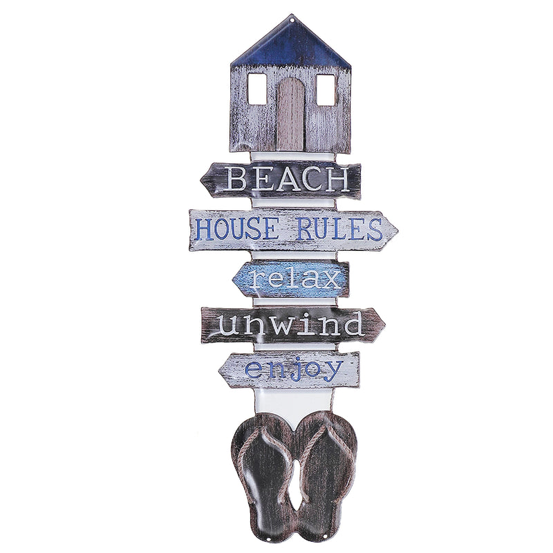 Embossed Metal Wall Sign Beach House Rules
