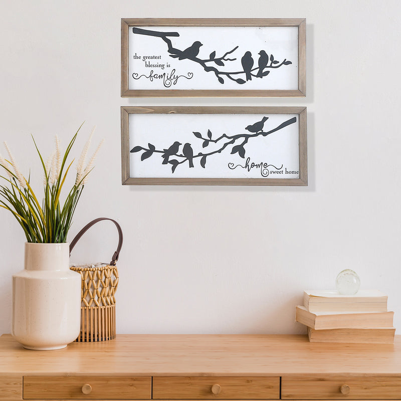 Framed Inspiration With 3D Birds On Branch - Set of 2