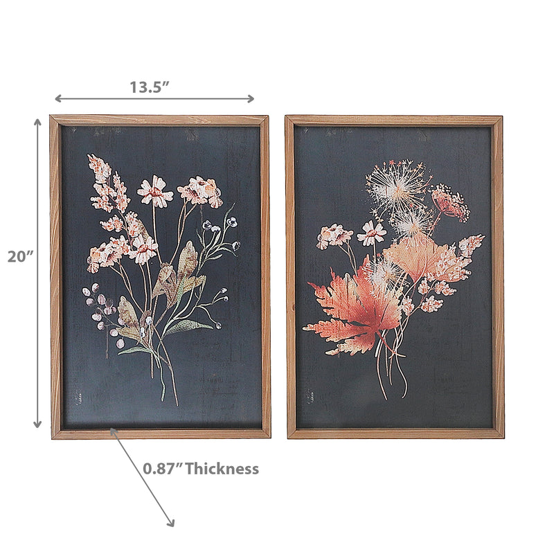 Framed Wooden Wall Sign Daisy Floral - Set of 2