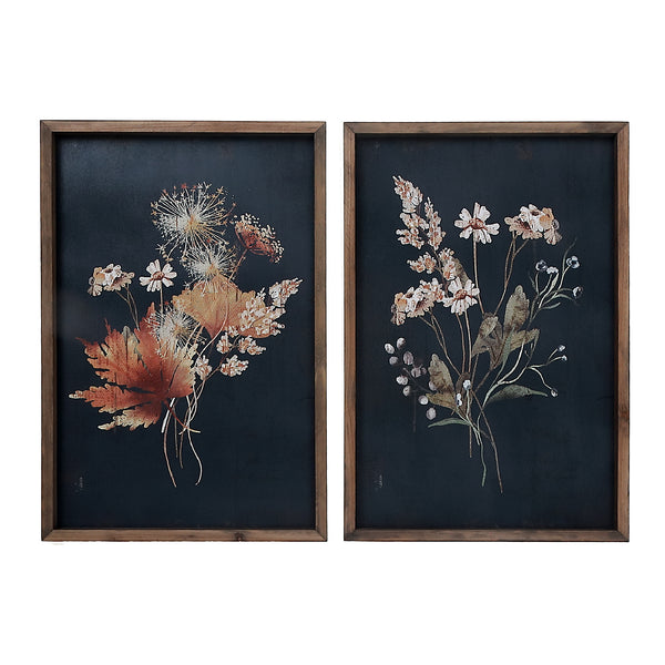 Framed Wooden Wall Sign Daisy Floral - Set of 2