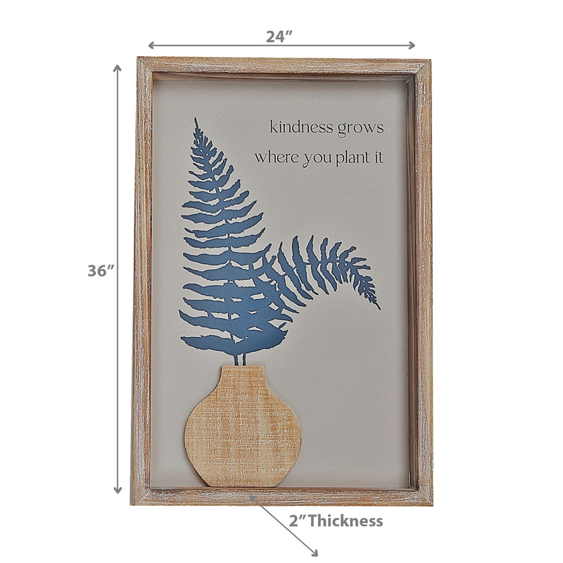 Framed Wooden Wall Sign With 3D Vase Kindness Grows