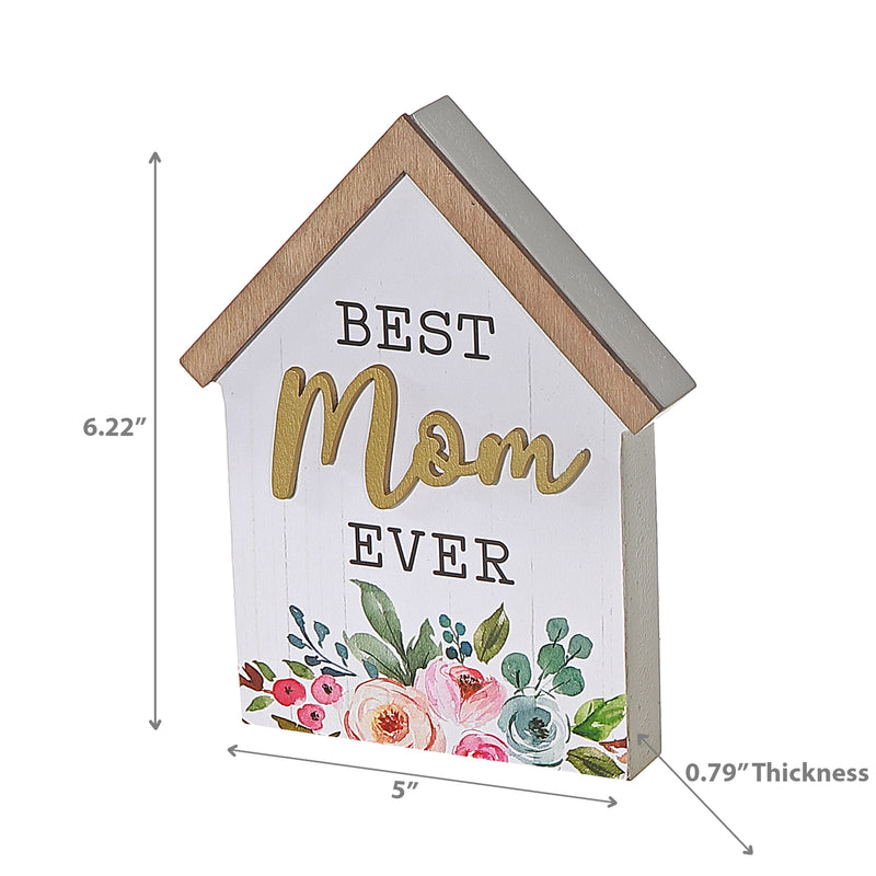 Wood House Shape Block Decor Best Mom Ever