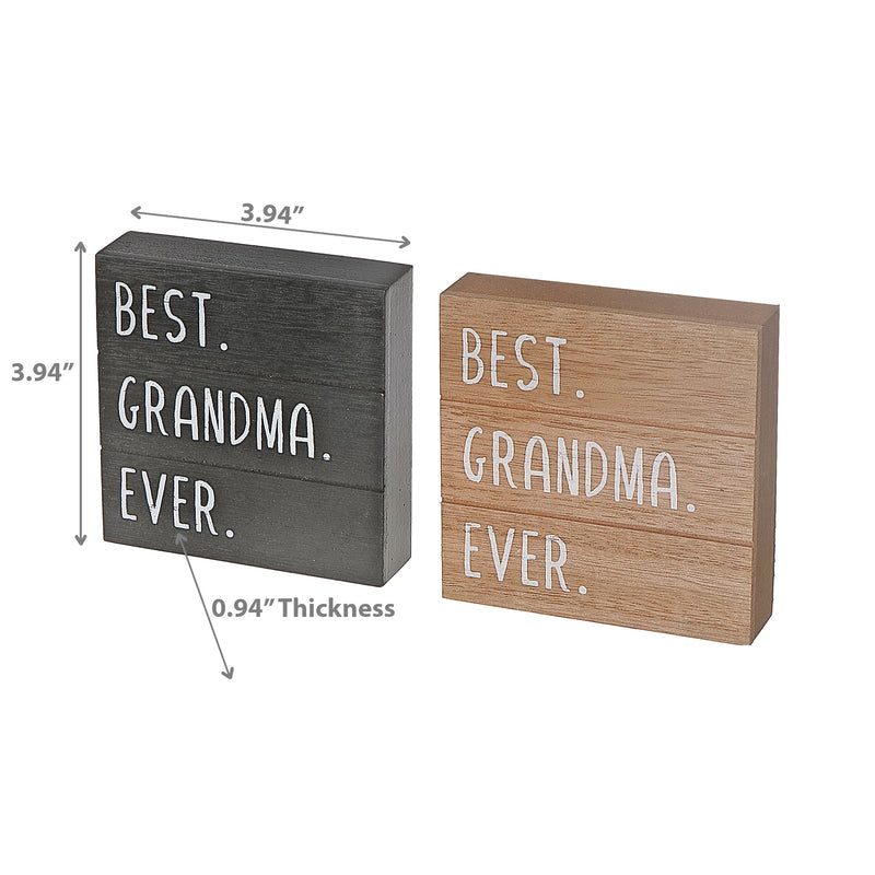 Square Wood Sign Best Grandma Ever - Set of 2