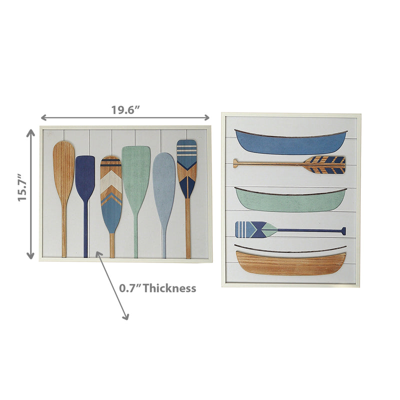 3D Framed Canvas Wall Art Canoe and Paddle - Set of 2