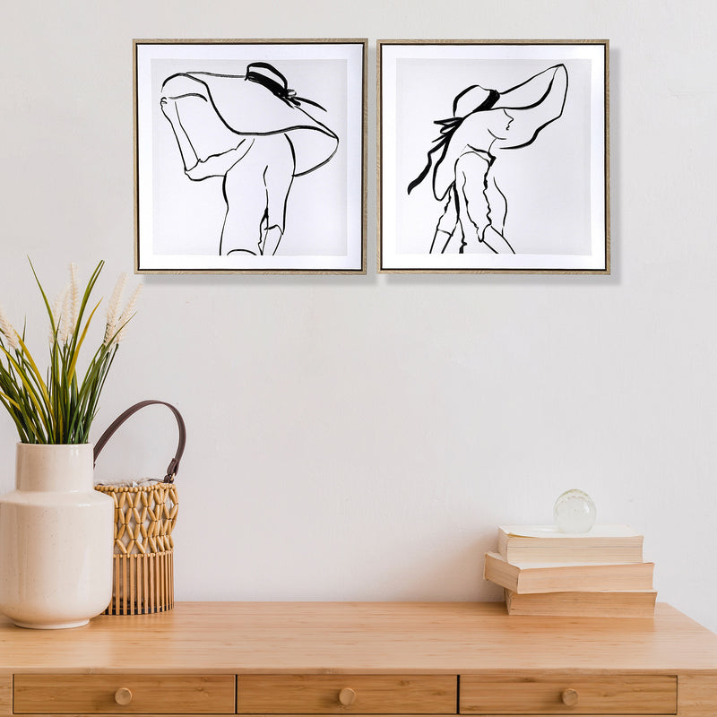 Framed Canvas Wall Art Lady In Large Hat - Set of 2