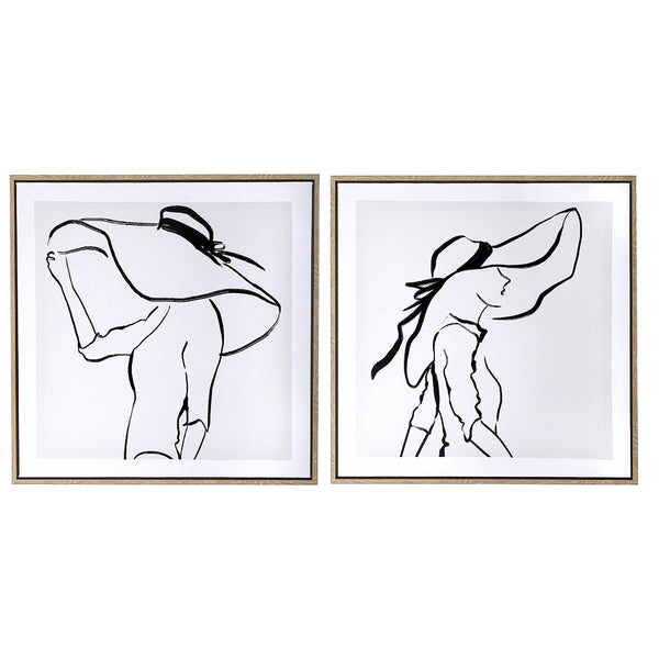 Framed Canvas Wall Art Lady In Large Hat - Set of 2