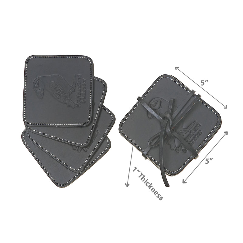 4Pc Square Black Leather Coasters