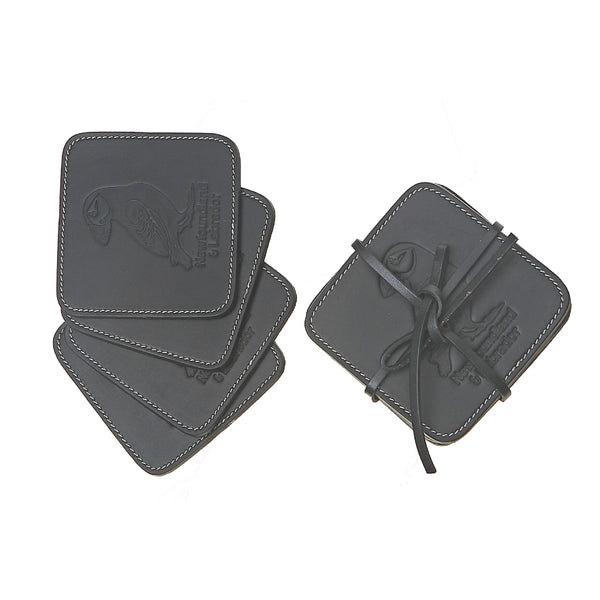 4Pc Square Black Leather Coasters