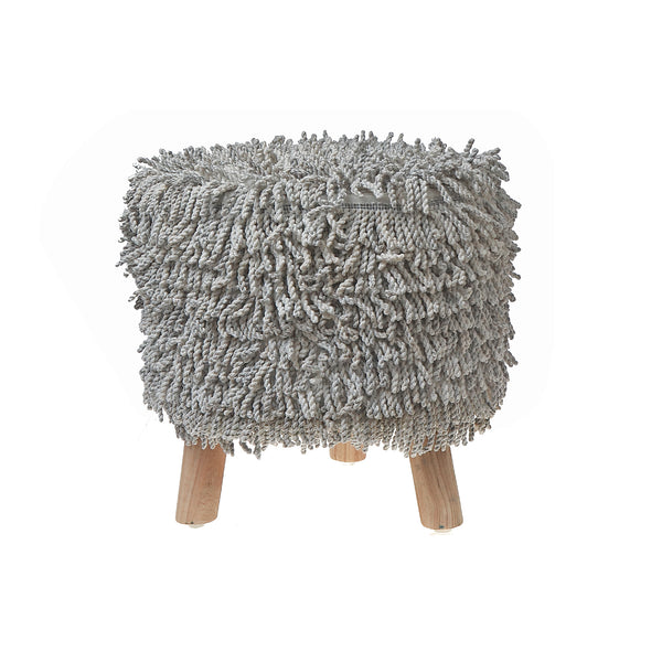 Long Sag Handwoven Pouf With Wooden Stand