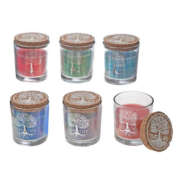 Tree Of Life Scented Candle In Glass Votive With Cork Lid - Set of 6