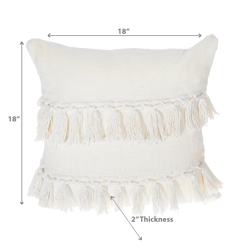 Slub Cotton Ivory Fringe Cushion Emma 18 X 18 - Set of 2
