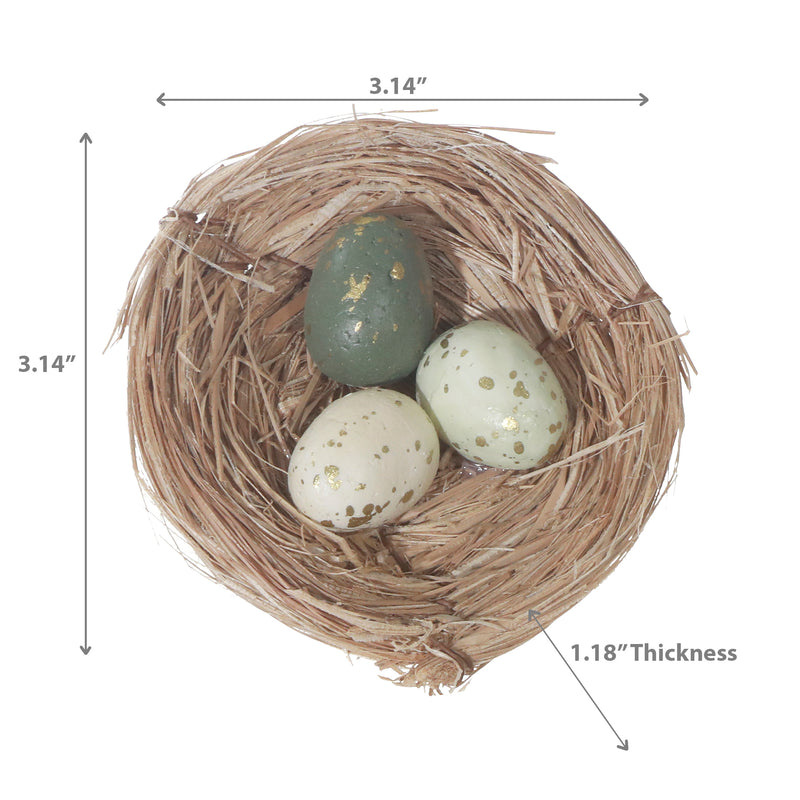 Triple Egg On Nest Green With Gold Specks - Set of 2