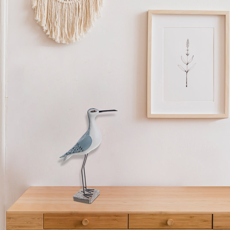 Wooden Seagull Metal Leg On Stand Decor