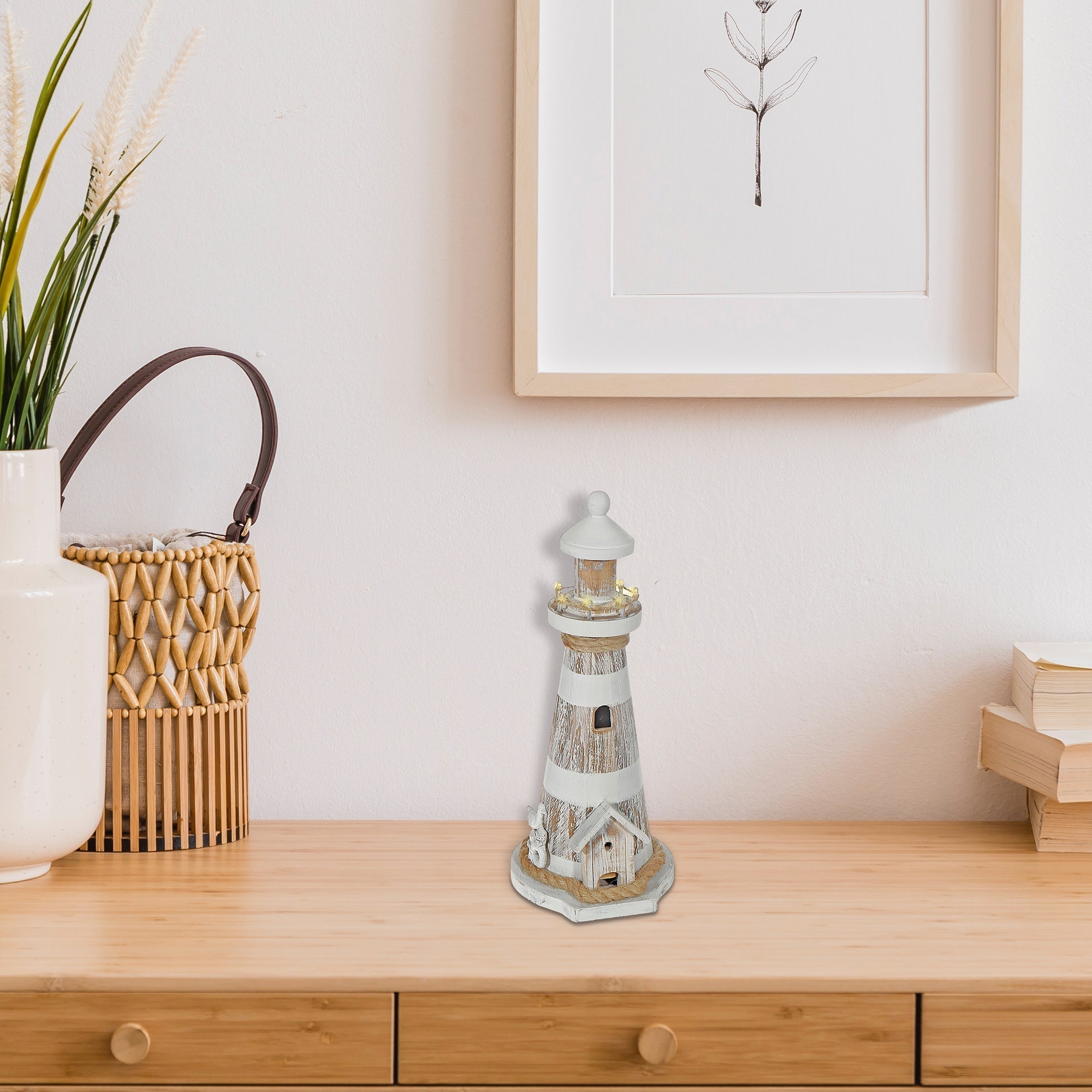 Wooden Lighthouse Decorative Accent, Coastal Home Decor, Nautical Tabl ...