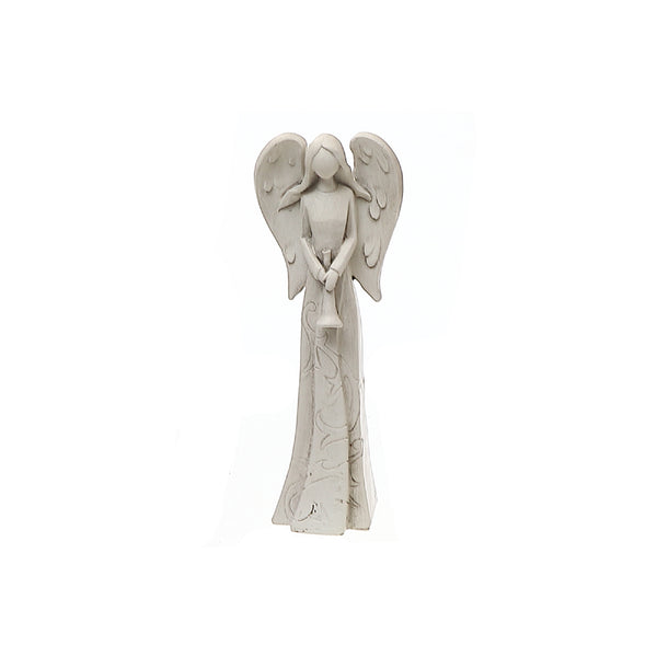 Christmas Polyresin Angel With Engravings - Set of 2 (Trumpet)