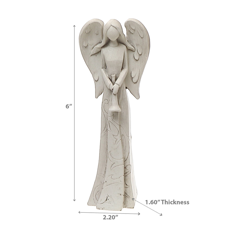 Christmas Polyresin Angel With Engravings - Set of 2 (Trumpet)