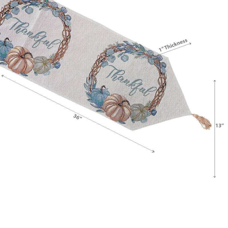 Tapestry Table Runner Thankful Wreath 36" - Set of 2