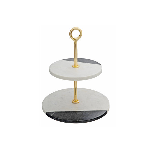 White And Black Marble 2 Tier Cake Stand
