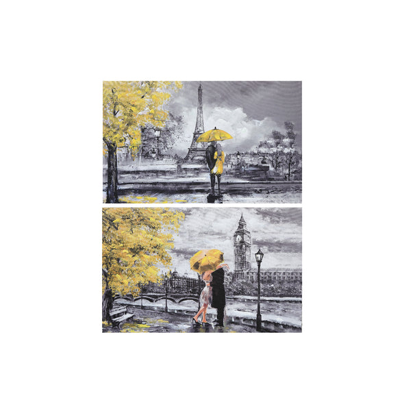 Hand Painted Canvas Wall Art Dates With The Golden Umbrella - Set of 2