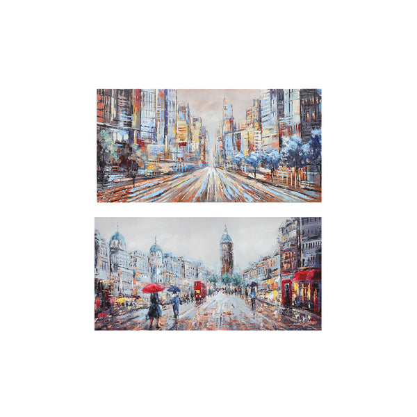 Hand Painted Canvas Wall Art City Streets - Set of 2